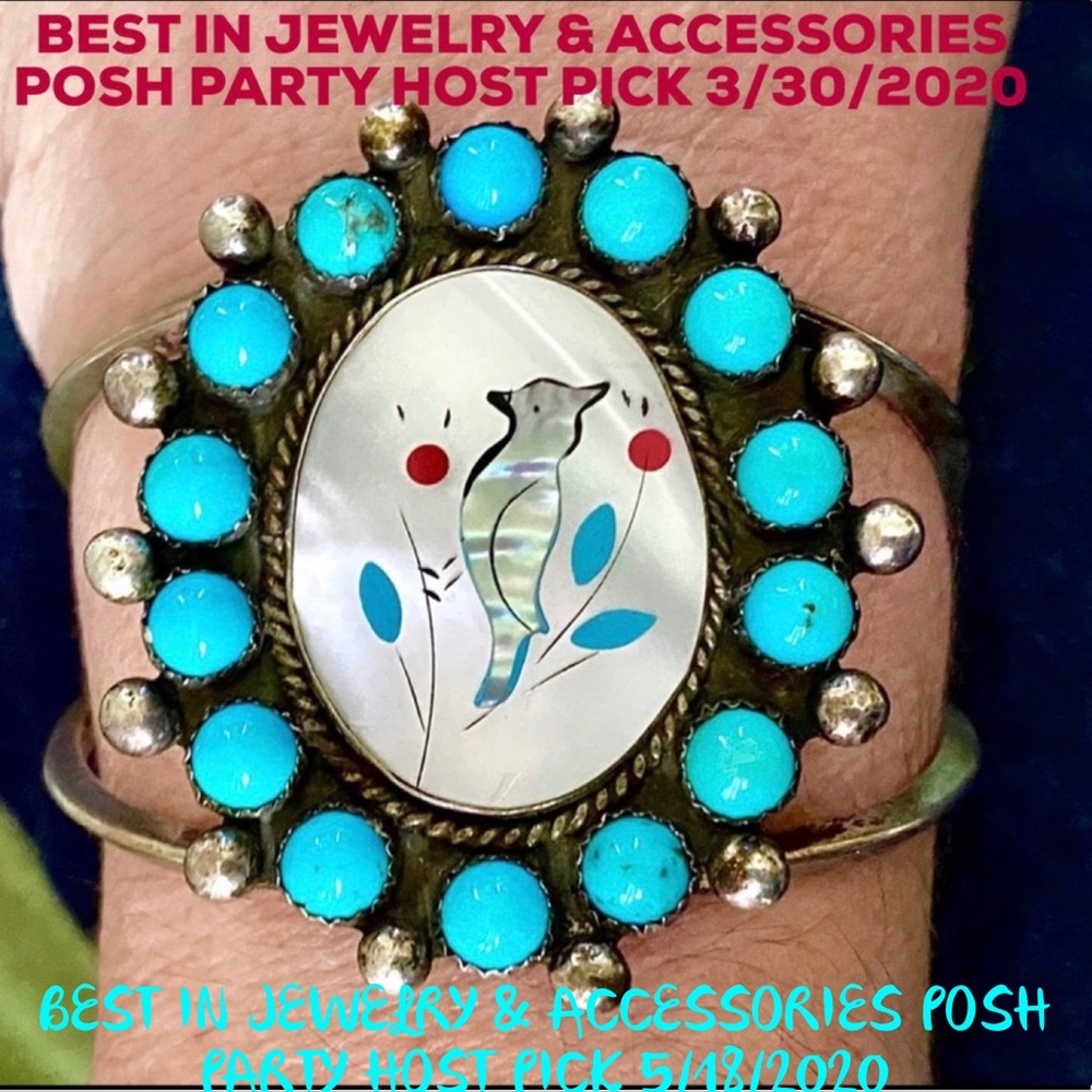 2XHP💕Vintage Navajo MOP Turquoise Inlay .925 Cuff